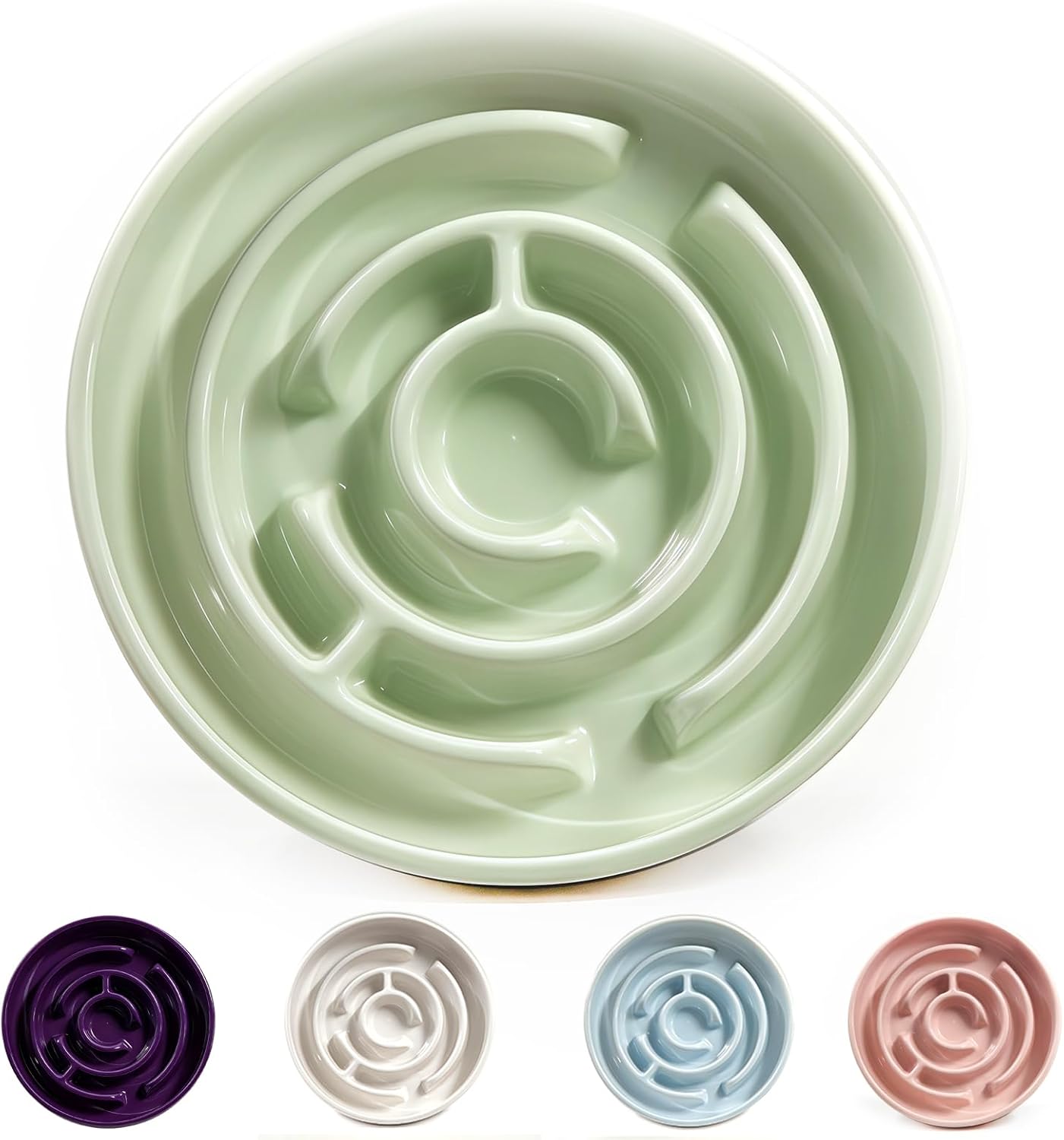Ceramic Slow Feeder Dog Bowls with Anti-Slip, Slow Feeder & Non-Slip Design, Boredom and Anxiety Reducer, Suitable for All Breed Dogs and Cat (Ceramic-White)