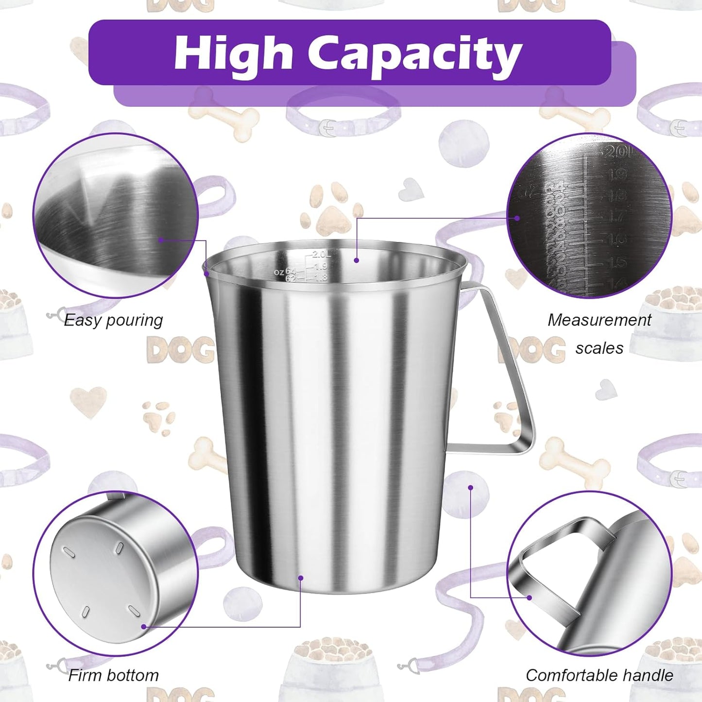2 Cup Dog Food Scoop 304 Stainless Steel Dog Food Measuring Cups Pet Food Measuring Cups Scoop for Dog,Cat or Bird Food, Injection Molded and Dishwasher Safe