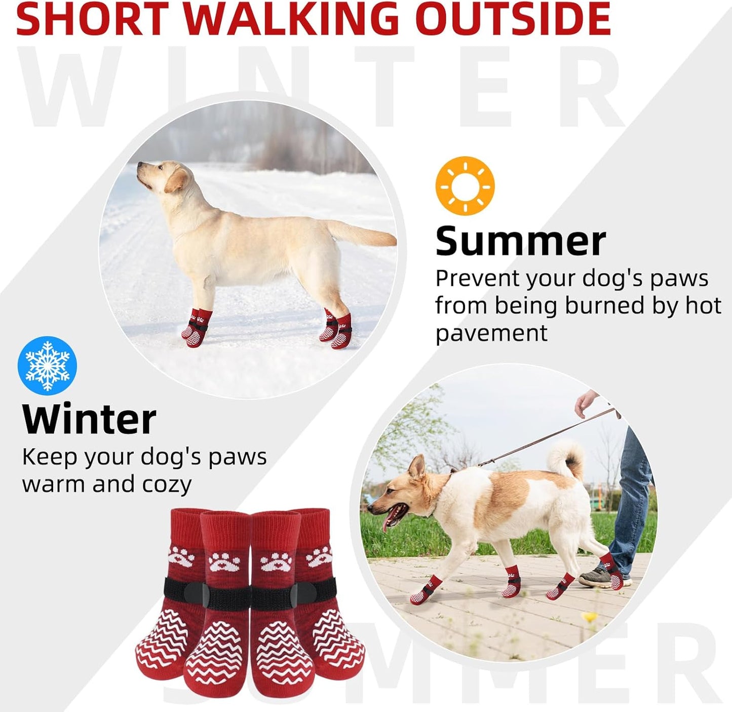 PUPTECK Anti Slip Dog Socks with Double Grippers for Hardwood Floors, Shoes for Hot/Cold Pavement, Boots & Paws Protectors to Prevent Licking, Traction Booties for Senior Small Large Dogs