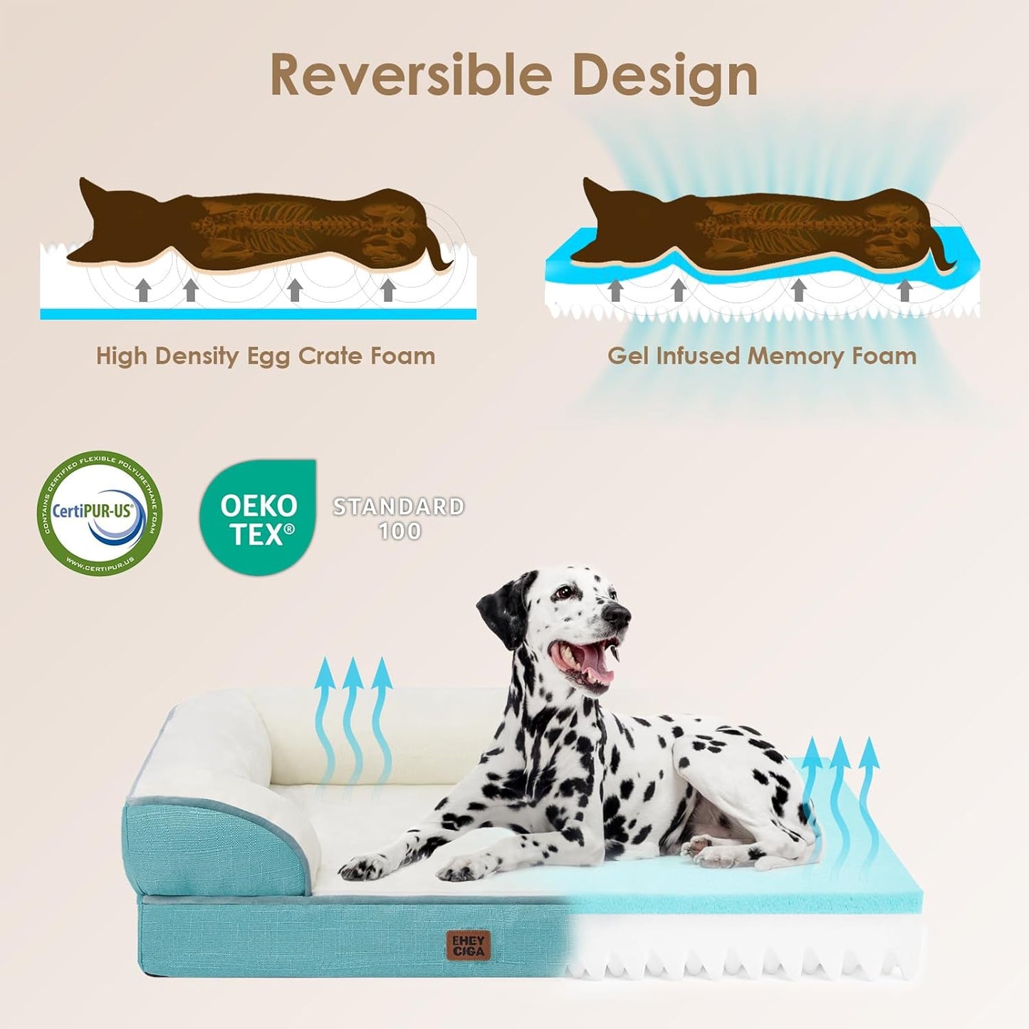 EHEYCIGA Orthopedic Dog Beds for Extra Large Dogs 44x32Inch, Waterproof Memory Foam XL Pet Bed with Sides, Non-Slip and Egg-Crate Foam Big Dog Couch Bed with Washable Removable Cover, Grey