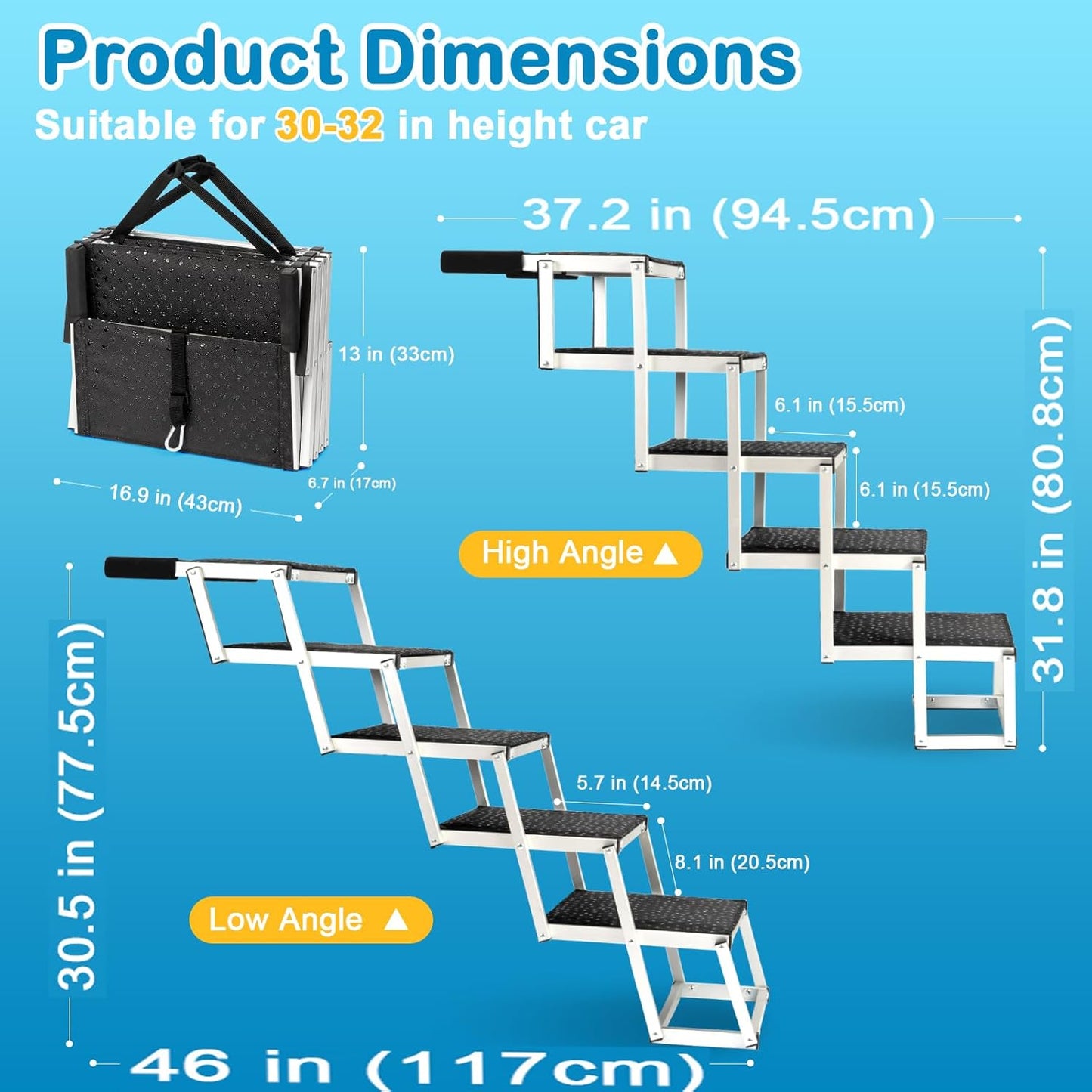 Uross Dog Ramp for Car 71" Long- Collapsible Pet Ramps for Large Dogs SUV Truck Folding Outdoor Dog Ramp for Porch Steps
