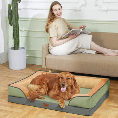 Comfort Expression Orthopedic Dog Bed for Extra Large Dogs 42x30 Inch, Waterproof Egg Crate Foam XL Pet Bed with Removable Bolsters, Dog Couch with Washable Cover & Non-Slip Bottom, Grey - Colors A