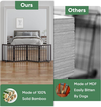 Freestanding Foldable Dog Gate - 4 Panel Room Divider with Metal Support Feet (Black)