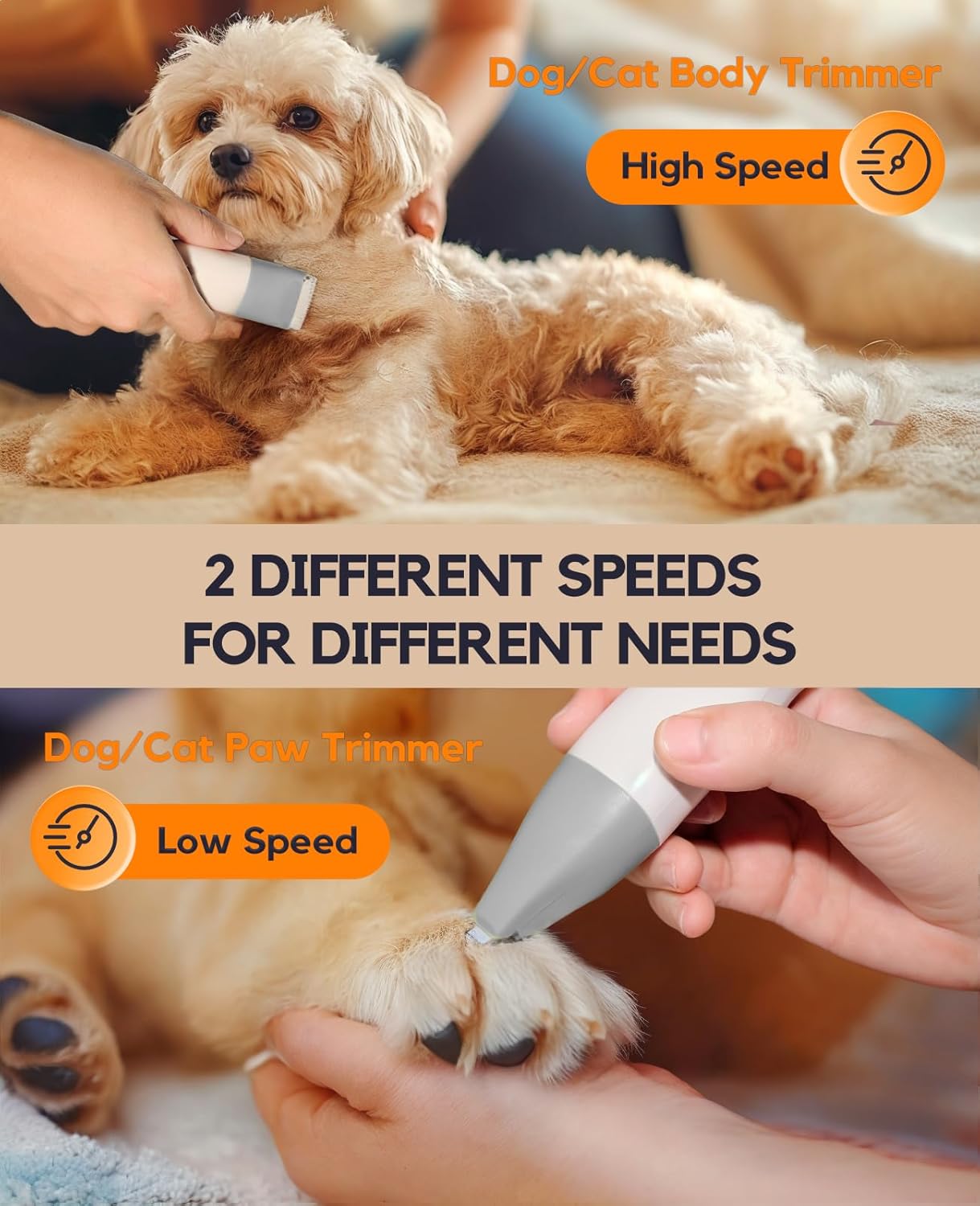 Dog Clippers Grooming Kit, 4 in 1 Quiet Cordless Dog Paw Trimmer & Nail Grinder, Small Cat Clippers Electric Rechargeable Low Noise Pet Shaver for Trimming Hair on Paw Eye Ear Face Rump (Pink)