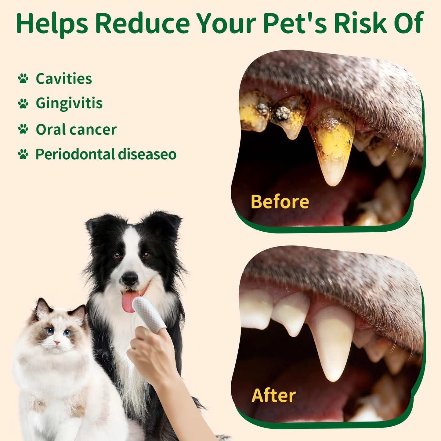 GLADFRESIT Dental Care Finger Wipes 50 Counts –Disposable Wipes for Dogs & Cats, Plaque & Tartar, Fresh Breath & Gum Health，All Natural Dog Toothbrush & Tooth Brushing Kit（Unscented）