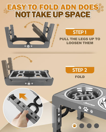 Jovrun Elevated Dog Bowls for Small Dogs and Cats, Non-Slip Cat Bowls with 2 Thick 5.5" Stainless Steel Dishes, Dog Feeder 2 Heights Adjustable to 2.6"-5.3"