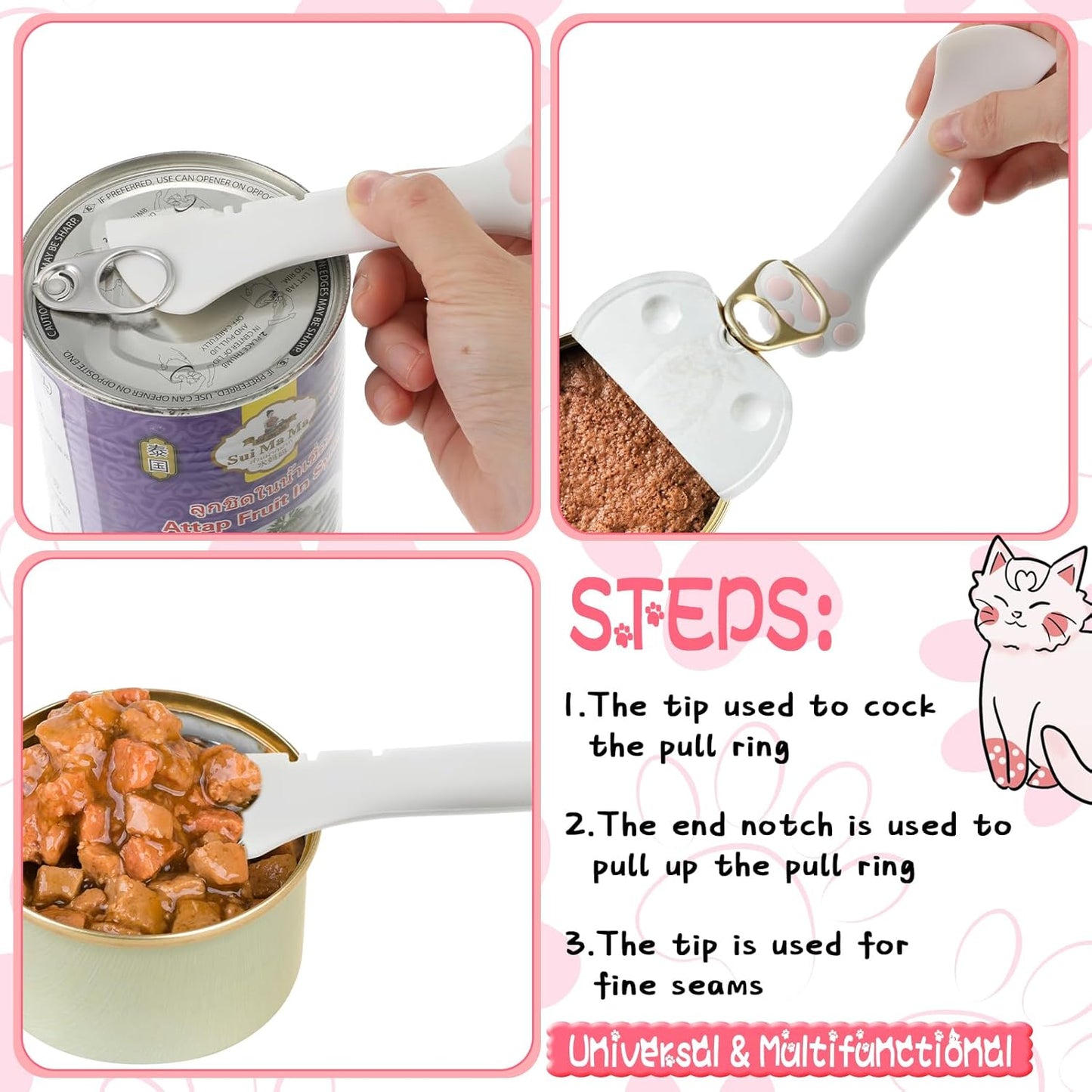 Uiifan 8 Pcs Cat Food Can Covers Lids Set, Silicone Pet Food Can Lids with Multi-Function Cat Foods Spoon and Opener, Silicone Wet Foods Spoon for Cats and Dogs(Pink)