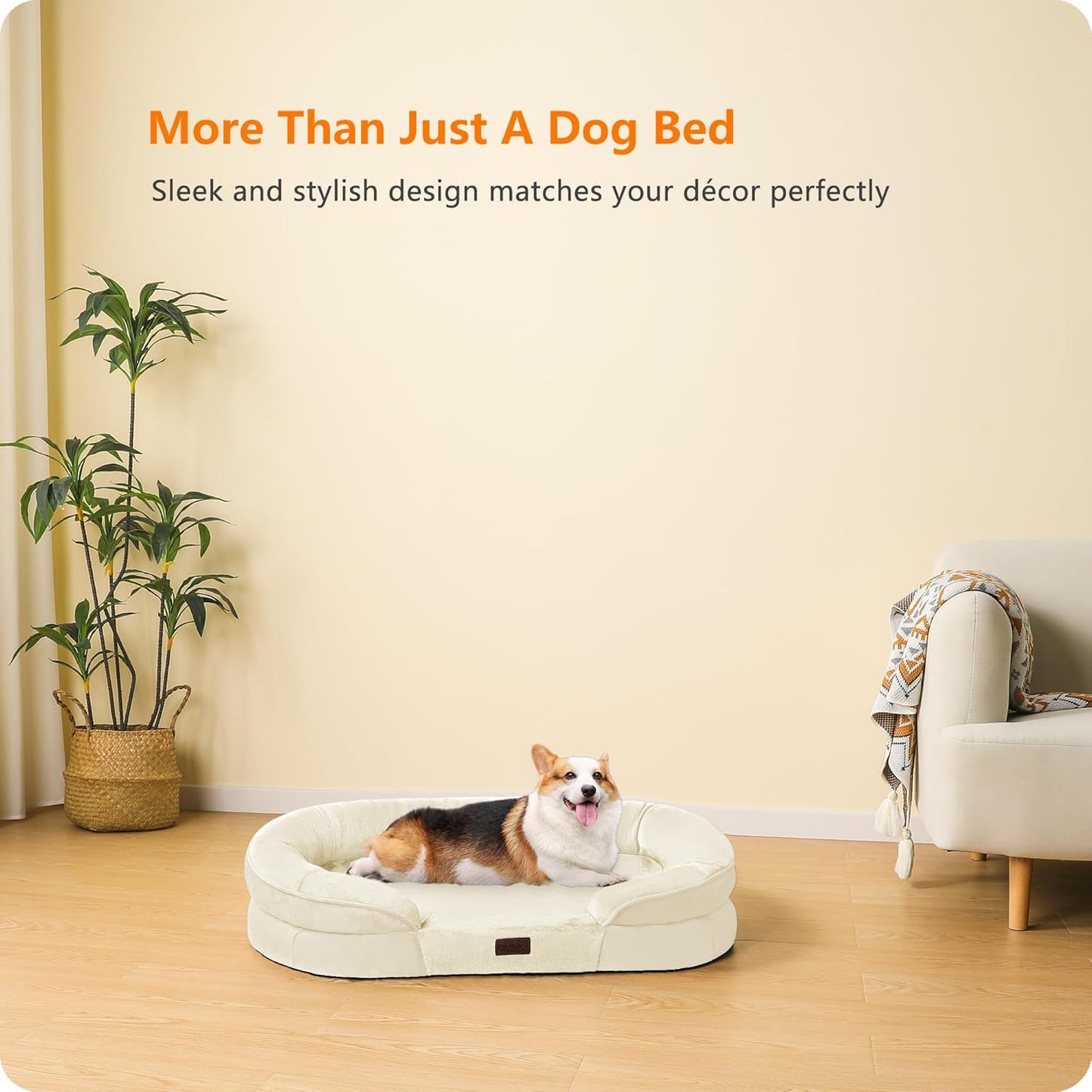 Dwanton Orthopedic Dog Bed for Medium Dogs with Gel Memory Foam, Waterproof Dog Sofa, Washable Pet Bed with Four Sided Bolster Cushion, Removable Cover & Non-Slip Bottom, 36", Dark Gray