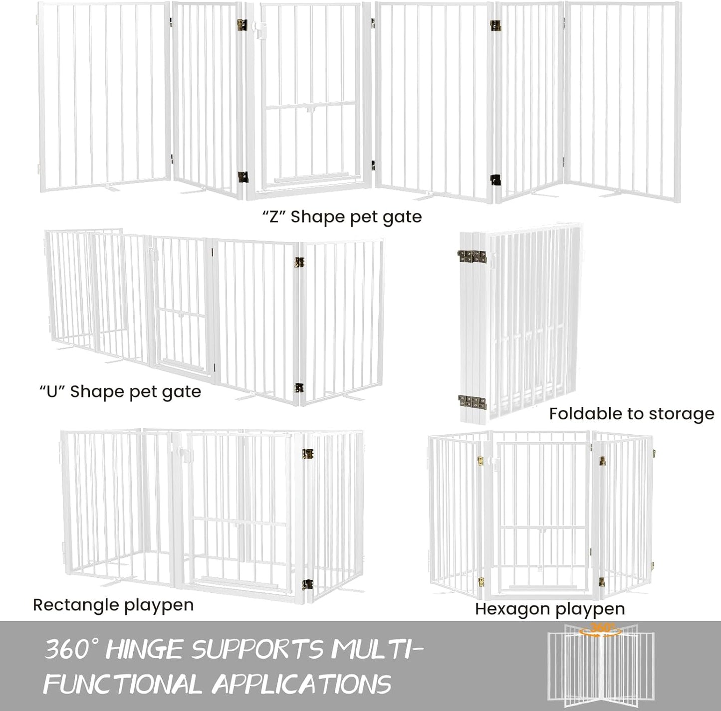 Metal Freestanding Dog Gate with Cat Door for Outdoor Indoor,80" Extra Wide Foldable Pet Fence,30" Tall Dog Gate for Large Opening,Stairs,Hallways,Doorways,Deck,Yard,with 3PCS Support(4 Panels,Black)