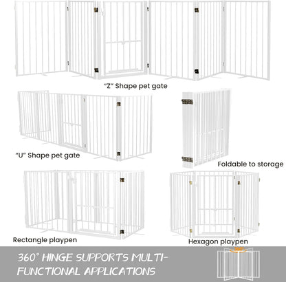 Metal Freestanding Dog Gate with Cat Door for Outdoor Indoor,80" Extra Wide Foldable Pet Fence,30" Tall Dog Gate for Large Opening,Stairs,Hallways,Doorways,Deck,Yard,with 3PCS Support(4 Panels,Black)
