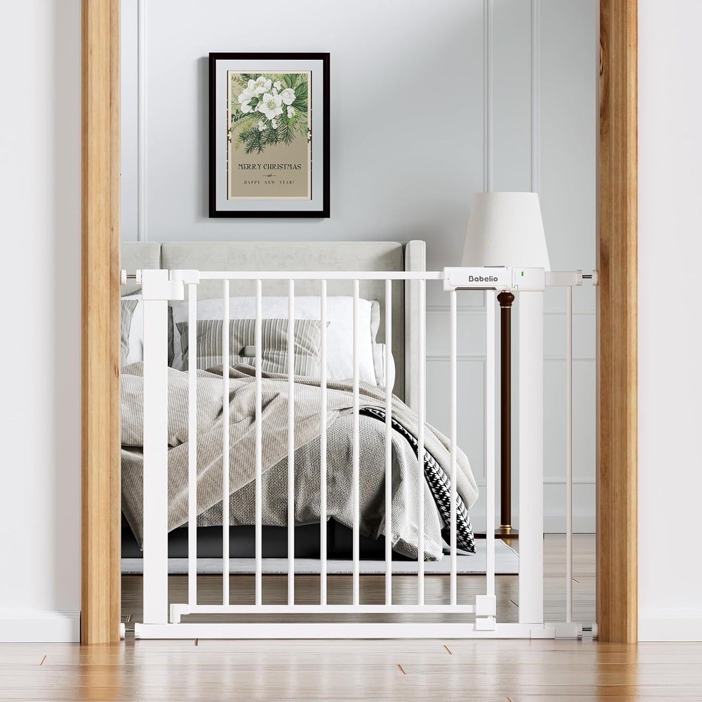 Babelio Baby Gate for Doorways and Stairs, 36-41" Pet Gate with Wide Walk Thru Door and Lock Indicator, No Drill Pressure Mounted Safety Gate with Double Lock and Self-Closing, Black
