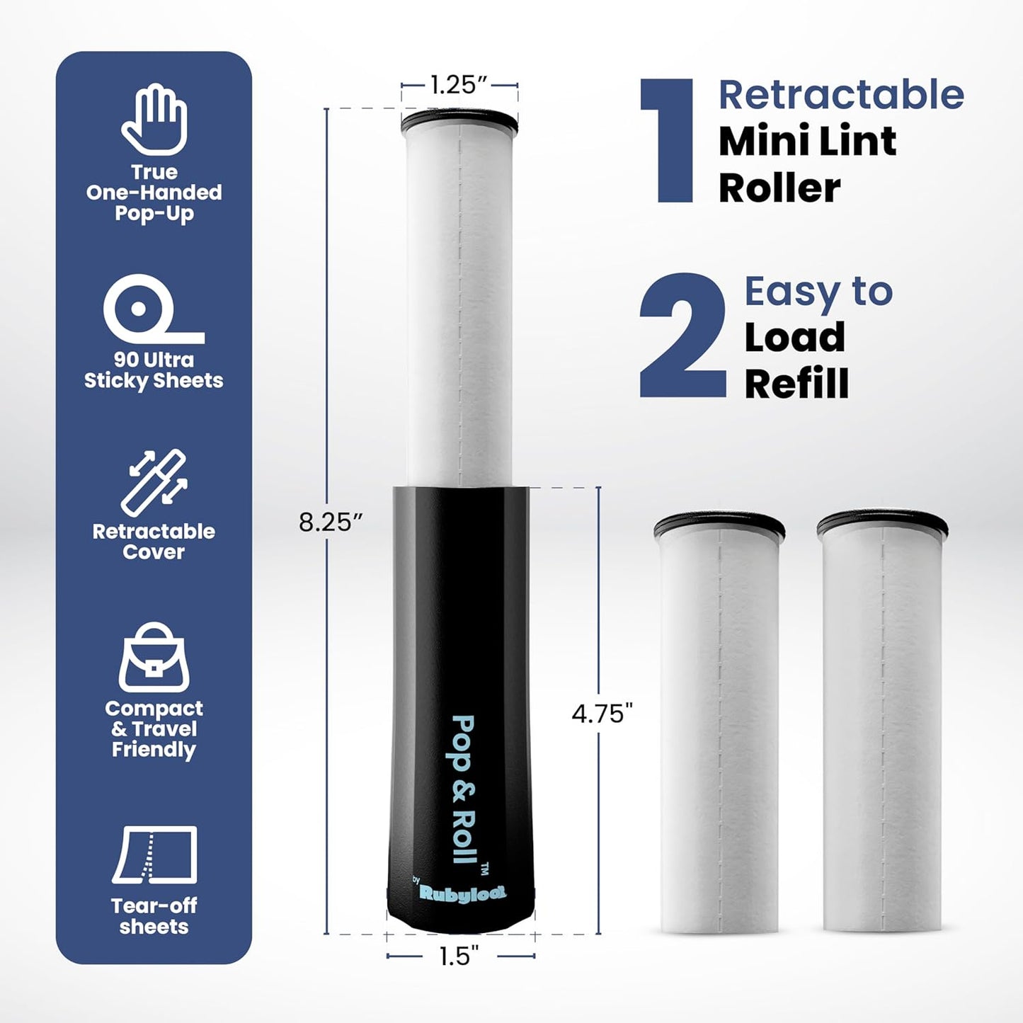 Mini Lint Roller for Pet Hair Extra Sticky (3 Pack + 4 Refill Rolls) - Travel Size Pet Hair Roller with Retractable Cover - Cat & Dog Fur Remover for Clothes