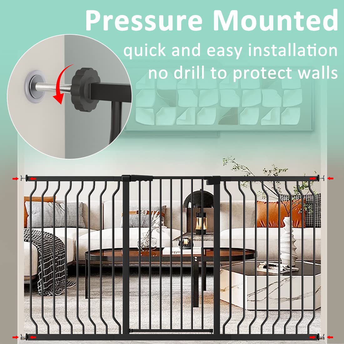 ALLAIBB White 40.55" Extra Tall Wide 57.48-73.62" Baby Gate Pressure Mounted Walk Through Child Kids Safety Toddler Tension Pet Dog Gates with Extension for Doorways Kitchen