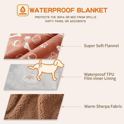 Waterproof Dog Blankets Pet Blanket 50"x60", Soft Fluffy Sofa Car Bed Protector, Reversible Sherpa Fleece Dog Blanket for Large Dogs (Dark Grey-Paws)