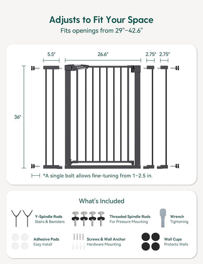 Babelio 29-55 Inch Extra Wide Baby/Dog Gate, PressGuard P7, Metal Auto Close, Pressure Mounted Pet Door for Doorways, NO Need Tools and Drilling, with Wall Cups, White