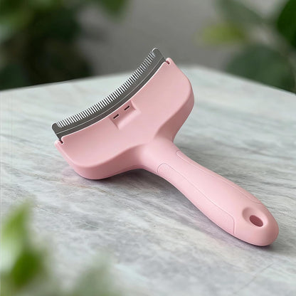 Pink Small Comb for Shedding Dogs & Cats, V-Shape Tight Teeth Deshedding Dog Brush with Ergonomic Design Grip Handle, Pro Pet Combs for Reducing Loose Hair