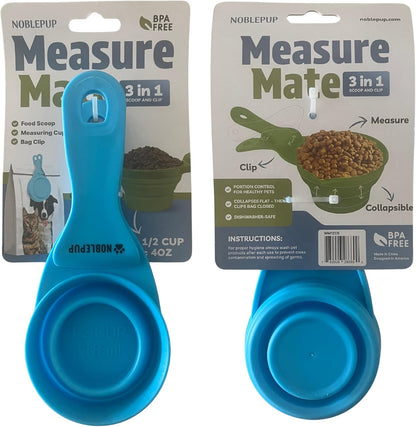 MeasureMate Pet Food Scoops with Bag Clip for Dog and Cat - 3-in-1 Multi-Function Collapsible Food Measuring Cup - 1 Cup Capacity, 8oz, Green - Dishwasher Safe