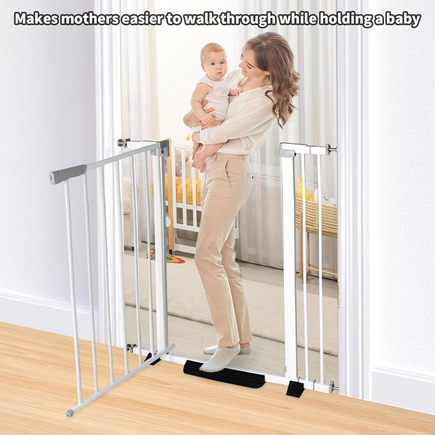 41 Inch Tall Baby Gate Auto Close Dog Gate Adjustable 29.92"-57.48" Wide Pressure Mounted Walk Through Swing Pet Gate for Doorways (White, 29.92"-57.48" Wide)