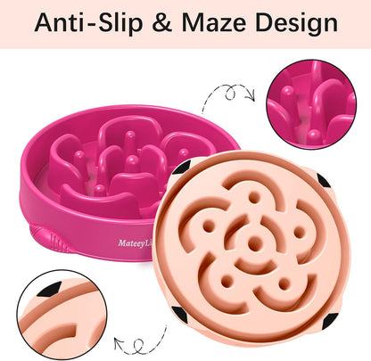 MateeyLife Slow Feeder Dog Bowls 2PCS, Anti-Choking Puzzle Dog Food Bowls, Anti-Slip Interactive Feeding Slow Down Eating, Bloat Stop Maze Dishes for Medium Breeds Pink&Purple