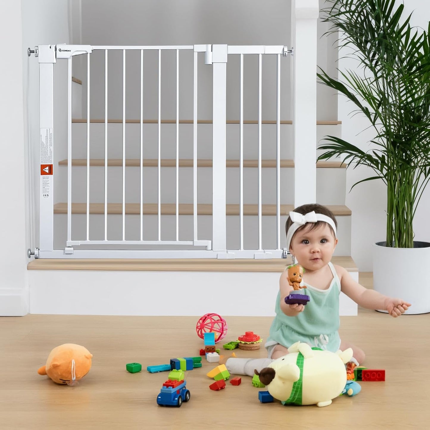 COMOMY 36" Extra Tall Baby Gate for Stairs and Doorways - Fits 29.5" to 48.8" Wide Openings, Auto Close Extra Wide Dog Gate for House, Pressure Mounted Easy Walk Through Pet With Door, Black