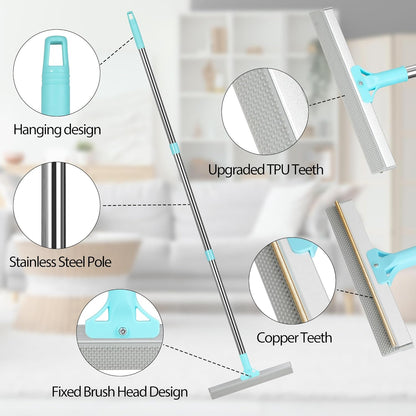 Carpet Rake for Pet Hair Removal Tool, 2 in 1 TPU and Copper Rake Teeth, Uproot Clean Hair Remover with 54’’ Adjustable Long Handle, Reusable Cat & Dog Fur Broom for Carpets,Rugs, Mats,Car
