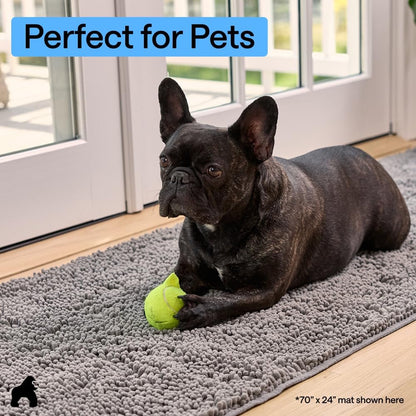 GORILLA GRIP SoakSTOPPER Dog Door Mat, 30x20 Machine Washable Rug Absorbent Doormat Captures Moisture Mud Dirt, Quick Dry Soft Chenille Entryway Rugs Indoor Entrance Mats for Dog Paws, Paw Grey