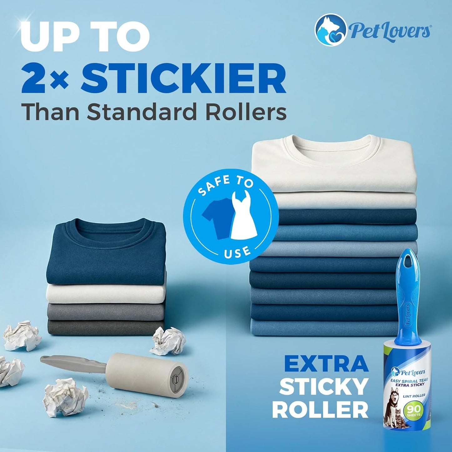 PetLovers Extra Sticky Lint Roller Single Unit 90 Sheets for Pet Hair Removal, Dog and Cat Lint Remover (1 Pack)