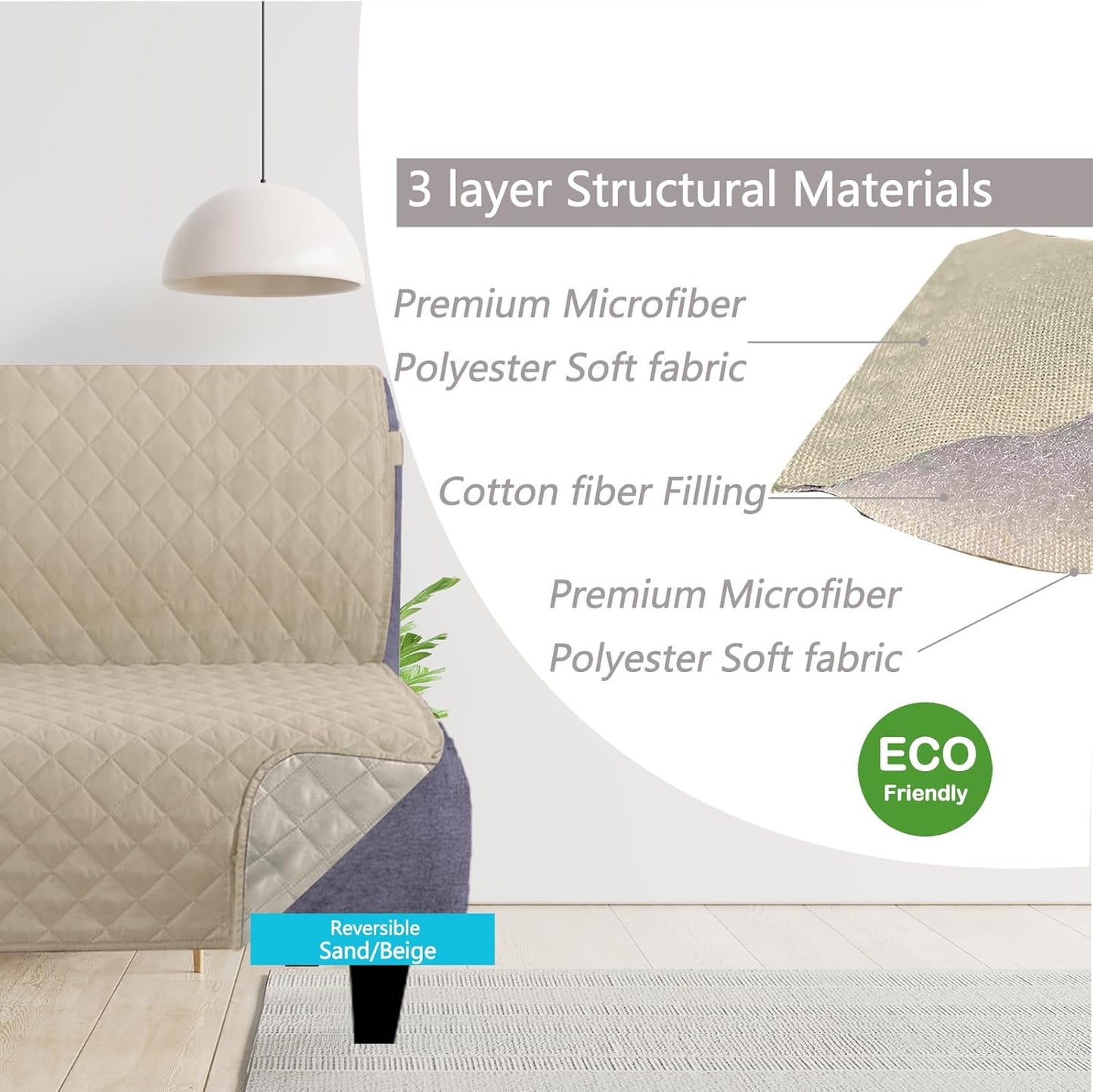 U-NICE HOME Reversible Sofa Cover Washable Couch Cover for Dogs Friendly with Elastic Straps Water Repellent Furniture Protector for 3 Cushion Couch (Sofa, Coffee/Beige) - Colors B
