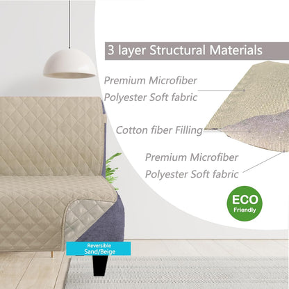 U-NICE HOME Reversible Sofa Cover Washable Couch Cover for Dogs Friendly with Elastic Straps Water Repellent Furniture Protector for 3 Cushion Couch (Sofa, Coffee/Beige) - Colors B