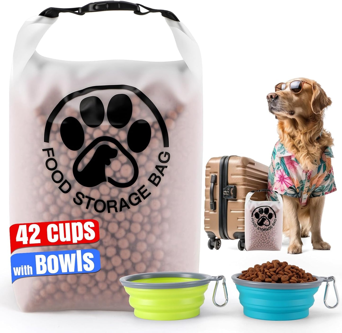 Pet Food Storage Bag for Travel - Transparent Leak-Proof Dog Food Container with Roll-Top Closure, Keeps Kibble Fresh for Camping Trip, Dog Boarding, Weekend Getaways (14 Cups)