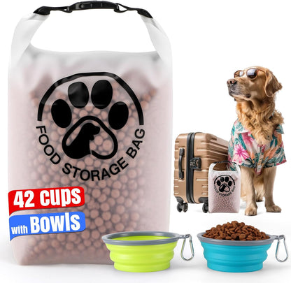 Pet Food Storage Bag for Travel - Transparent Leak-Proof Dog Food Container with Roll-Top Closure, Keeps Kibble Fresh for Camping Trip, Dog Boarding, Weekend Getaways (14 Cups)
