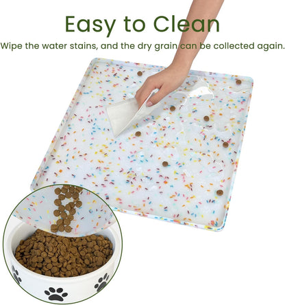 Ptlom Pet Placemat for Dog and Cat, Mat for Prevent Food and Water Overflow, Suitable for Small, Medium and Big Pet, 18" 12", Grey, Silicone