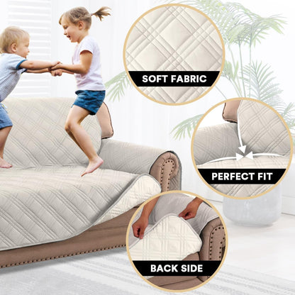 PrinceDeco 100% Waterproof Couch Cover for 3 Cushion Couch Sofa Pet Friendly Non-Slip Couch Cover for Dogs Washable Water Resistant Furniture Protector with Elastic Straps(Sofa 68", French Oak)