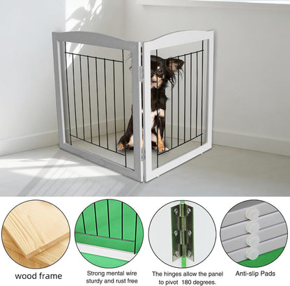 ZJSF Freestanding Foldable Dog Gate for House Extra Wide Wooden White Indoor Puppy Gate Stairs Doorways Pet Gate Tall Dog Fence 3 Panels Fence