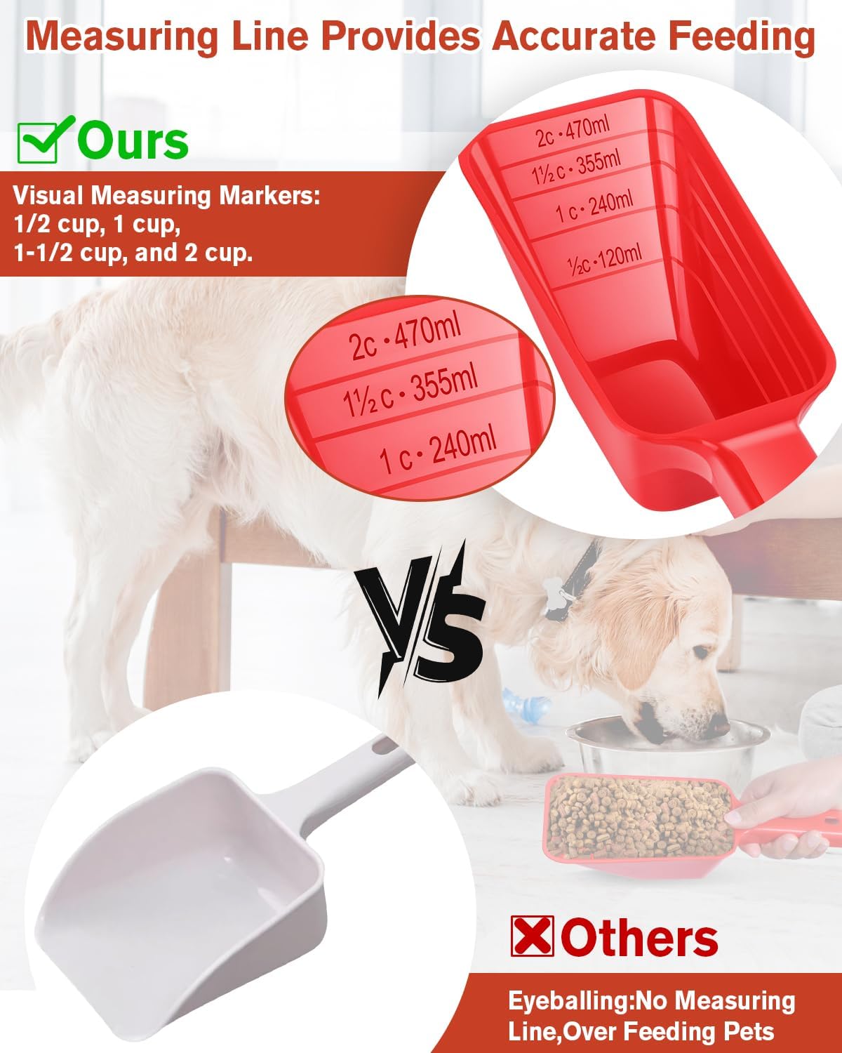 2 Cup Dog Food Scoop(2 Pack), Plastic Pet Food Scoop with Measuring Lines for Accurate Pet Food Portions,Dishwasher Safe (Black)