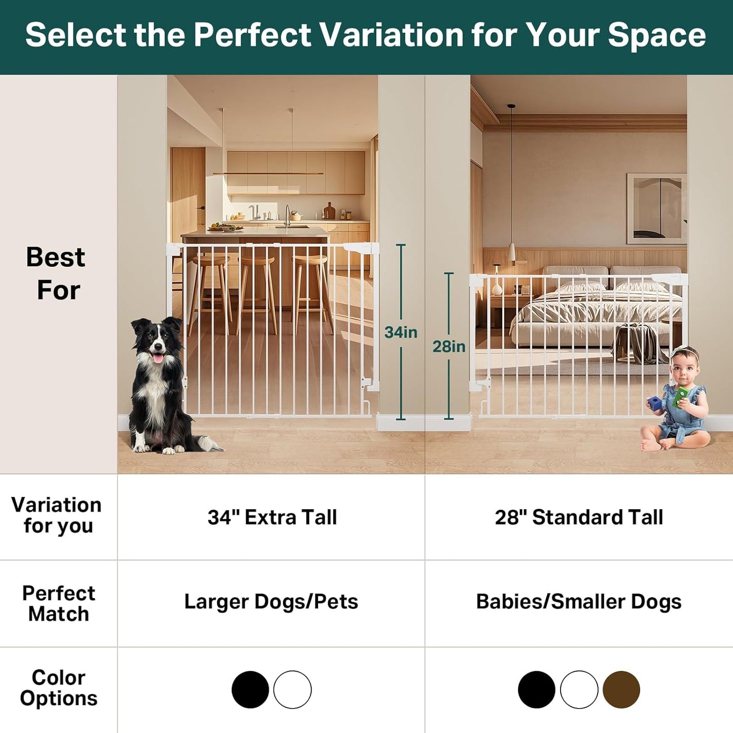 Cumbor 29.2–43" Baby Gate for Stairs, Hardware Mounted (Drill Required), Expandable No Bottom Bar Dog Gate, Auto Close Extra Wide Walk Thru, Pet & Toddler Proof Gate, Top & Bottom of Stairways(Black)