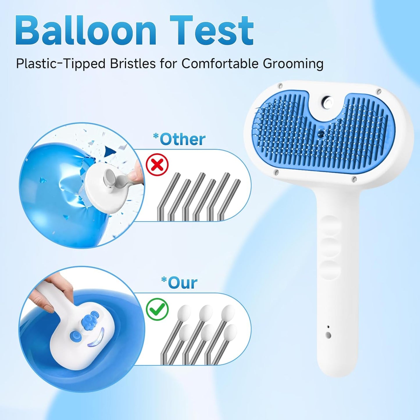 Pet Steam Brush for Dog & Cat - 3-in-1 Steam Grooming Brush for Shedding & Hair Removal - Self Cleaning Spray Comb with Mist for Long Haired Pets - Includes 1*Waterless Shampoo, Blue.