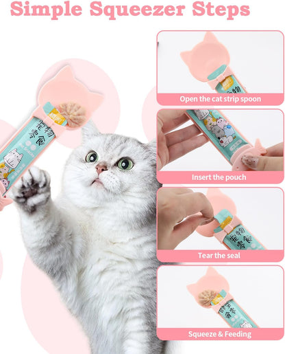 6 PCS Cat Food Can Covers Set, Reusable Silicone Can Lids with Opener, Stainless Steel Wet Food Spoon & Cat Treat Squeezer for Pet Feeding and Storage, Fits Cats & Dogs
