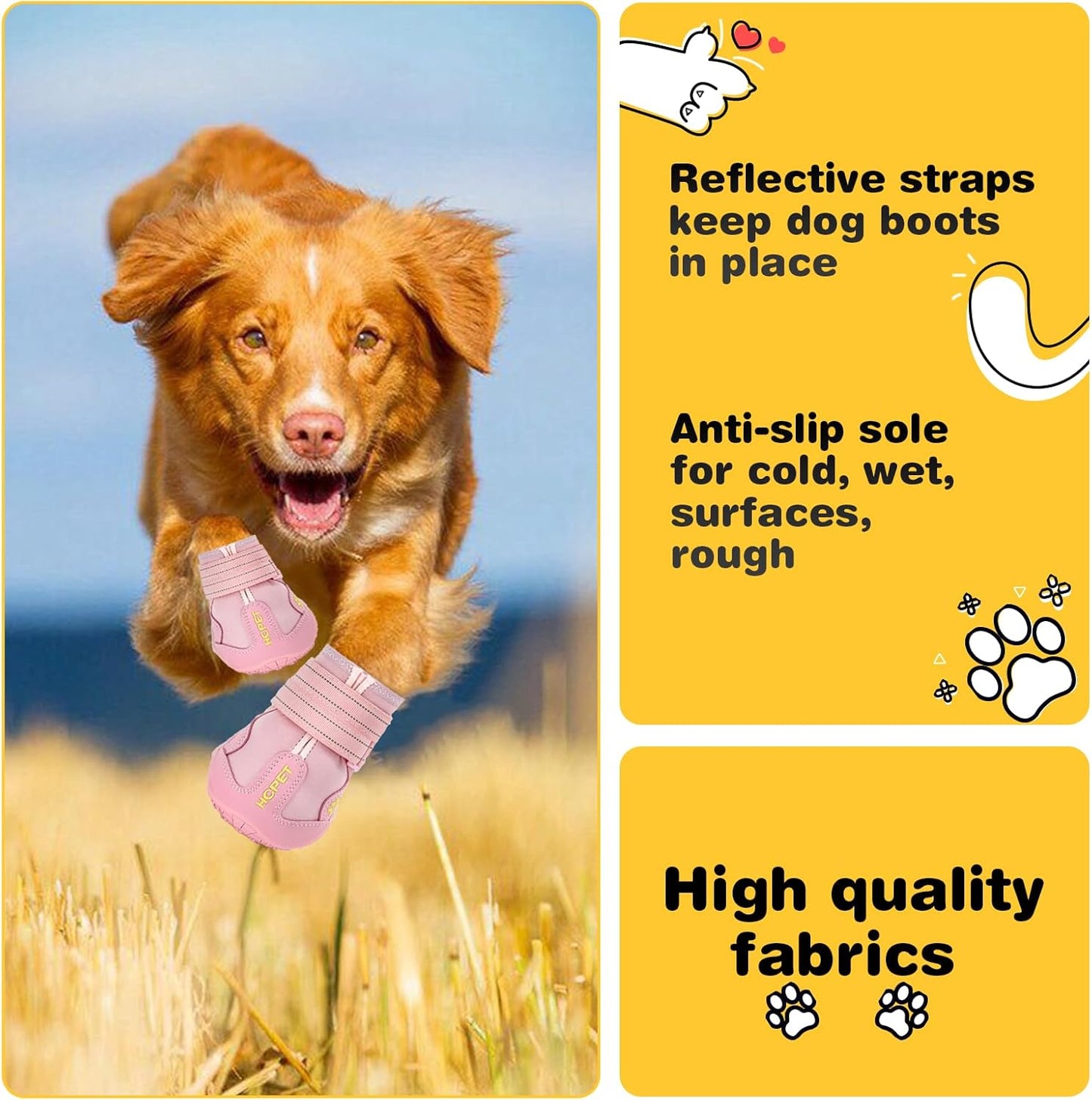 Hcpet Dog Boots, Dog Shoes for Large Dogs, Medium Dog Boots & Paw Protectors, Anti-Slip Dog Booties for Hot Pavement Winter Snow Hiking with Reflective Straps Black Size 6