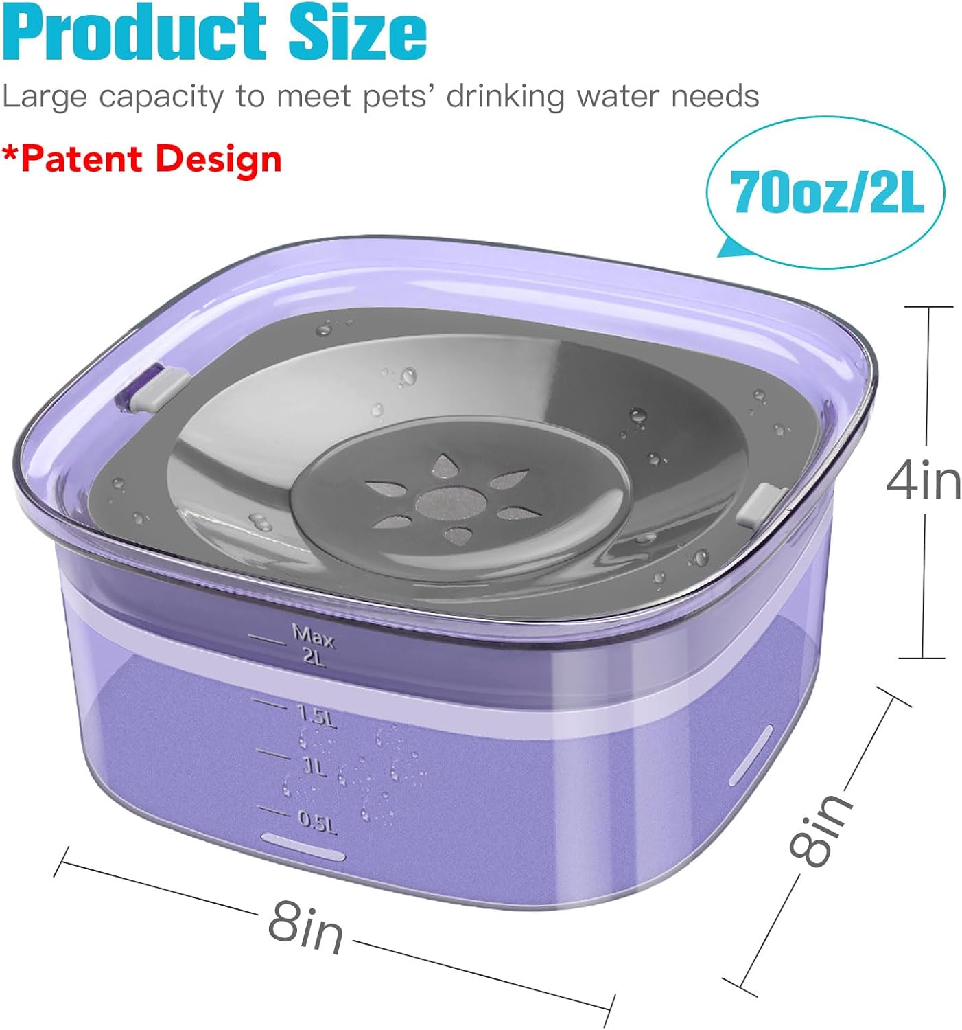 UPSKY 70oz Dog Water Bowl 2L No Spill Dog Bowls Large Capacity Spill Proof Slow Water Feeder, No Splash Pet Water Dispenser Vehicle Carried Travel Slow Drinking Bowl for Messy Drinkers