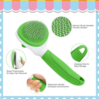 Cat Brushes for Indoor Cats, Dog Brush for Shedding with Metal Cat Comb, Self Cleaning Pet Hair Brush with Release Button for Grooming Kitten(Pink)