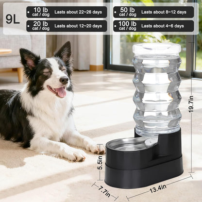 RIZZARI 8L Elevated Pet Water Dispenser – Stainless Steel Gravity Waterer with Auto-Refill Design for Medium and Large Dogs & Senior Pets -Comfortable Drinking Height for Living Rooms,Multi-Pet Homes