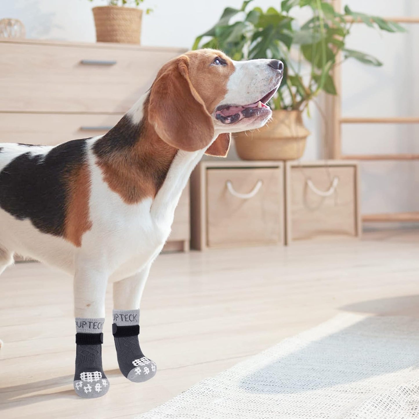 PUPTECK Anti Slip Dog Socks with Double Grippers for Hardwood Floors, Shoes for Hot/Cold Pavement, Boots & Paws Protectors to Prevent Licking, Traction Booties for Senior Small Large Dogs