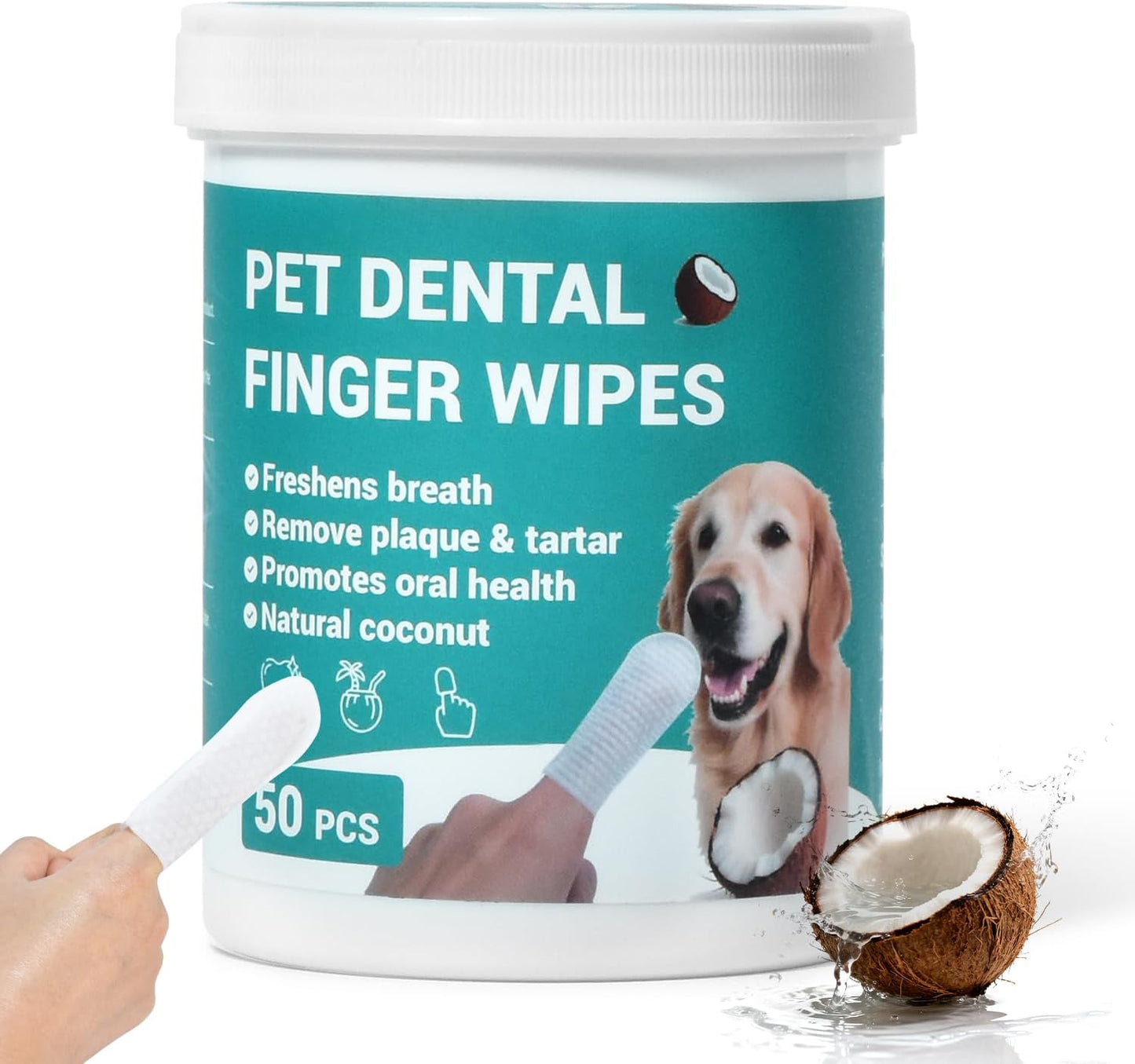 Teeth Cleaning Wipes for Dogs & Cats, Natural Formula Dog Finger Toothbrush Wipes Remove Plaque & Tartar Buildup, No-Rinse Disposable Dog Dental Care Finger Wipes(100 PCS)