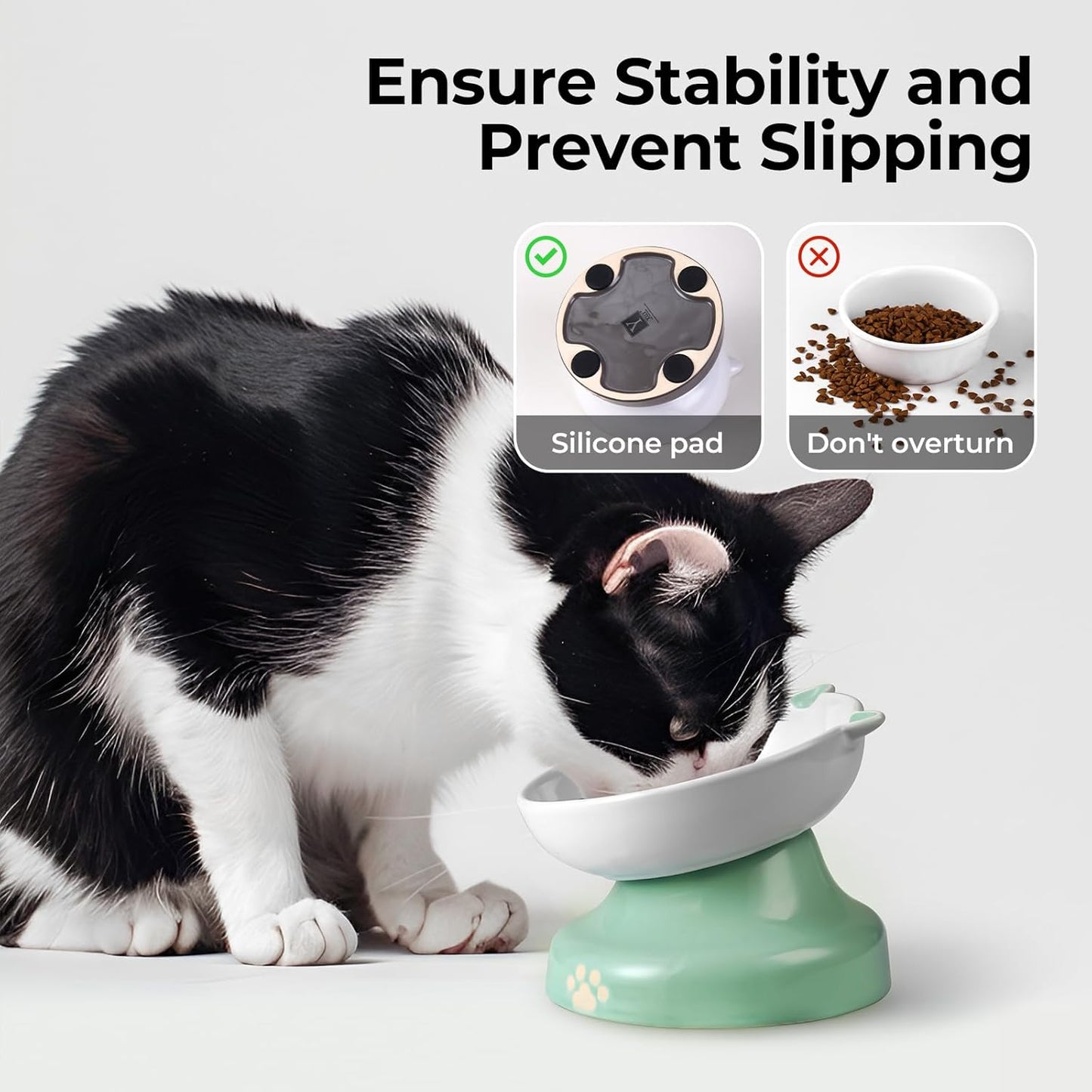 Y YHY Ceramic Cat Slow Feeder, Elevated Dog Food Bowl Tilted Design, Slow Feeder Bowl no Black Chin, Cat Shape for Dry and Wet Food
