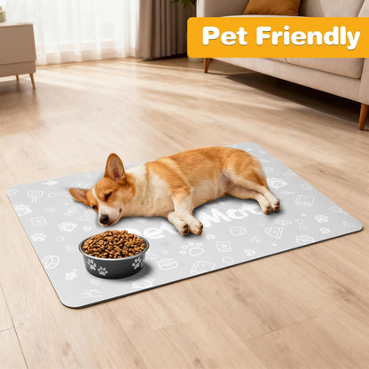 Pet Feeding Mat,Dog Cat Mat for Food and Water,Dog Bowl Waterproof Placemat with Rubber Backing,Absorbent Quick Dry Water Dispenser Mat for Pet（Dark Gray 12"×18"）