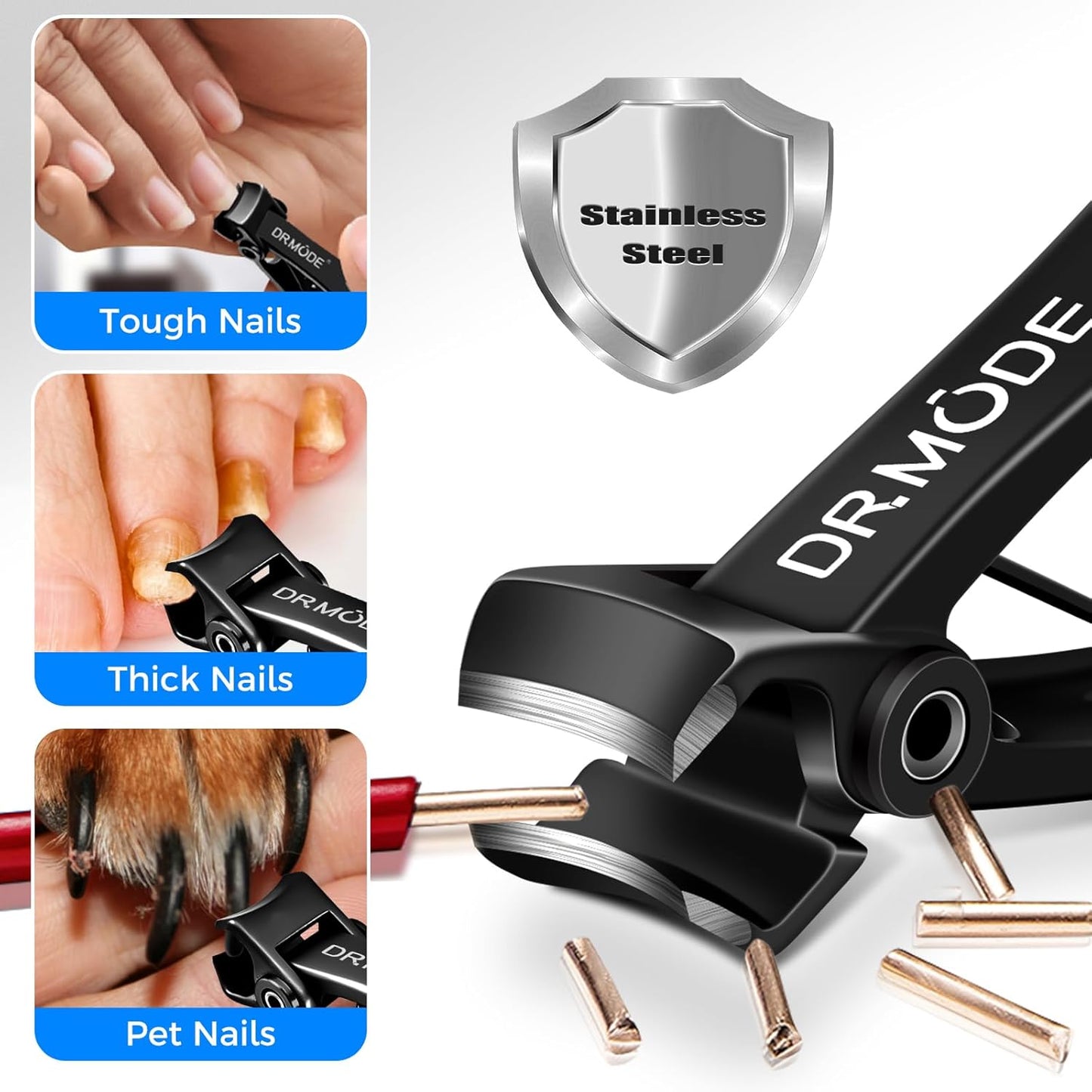 Toenail Clippers for Seniors Thick Toenails, Upgrade Angled Head Large Toe Nail Clippers for Men with Wide Jaw Opening, Sharp Heavy Duty Fingernail Clipper Cutter with Catcher Long Handle -Black