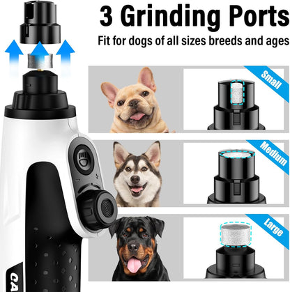 Casfuy Smart 6-Speed Dog Nail Grinder - 50% More Power Pet Nail Grinder with 2 LED Lights Quiet Rechargeable Electric Dog Nail Trimmers File Toenail Grinder for Large Medium Small Dogs & Cats (White)