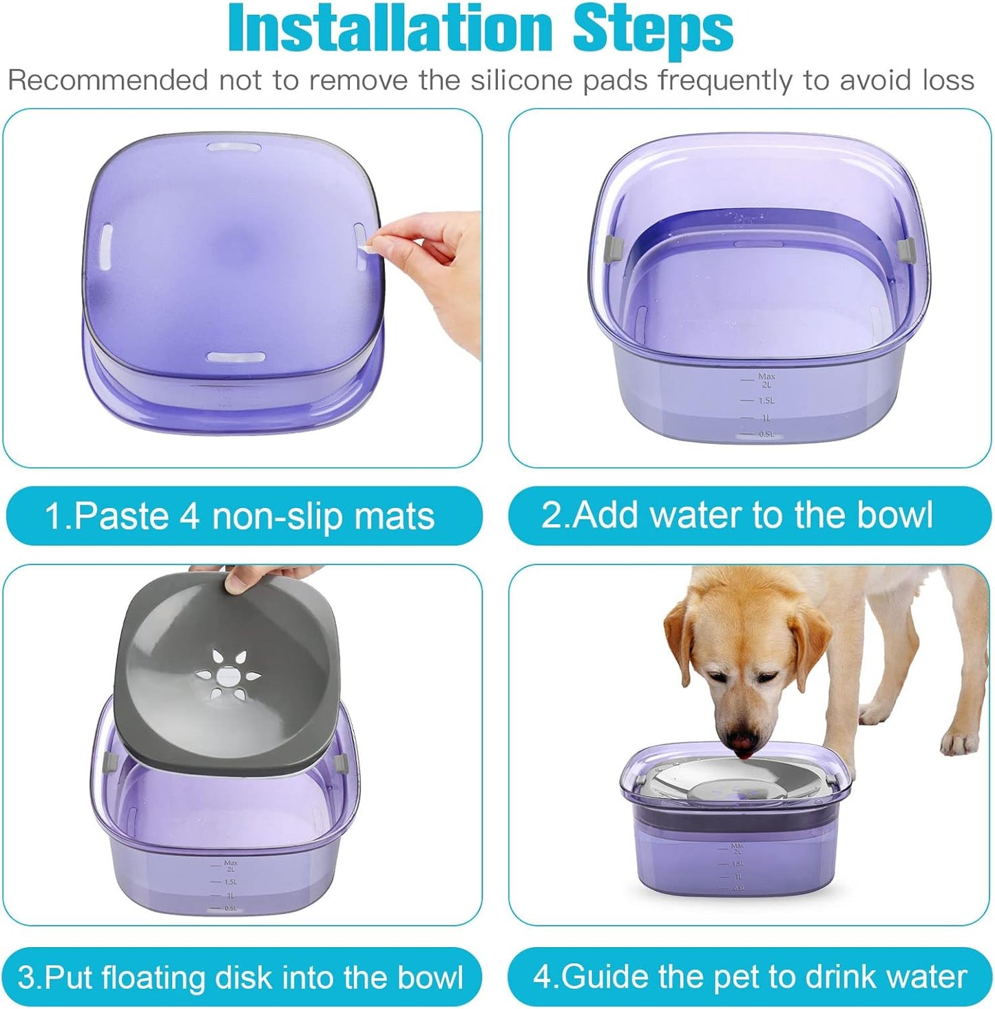 UPSKY 70oz Dog Water Bowl 2L No Spill Dog Bowls Large Capacity Spill Proof Slow Water Feeder, No Splash Pet Water Dispenser Vehicle Carried Travel Slow Drinking Bowl for Messy Drinkers