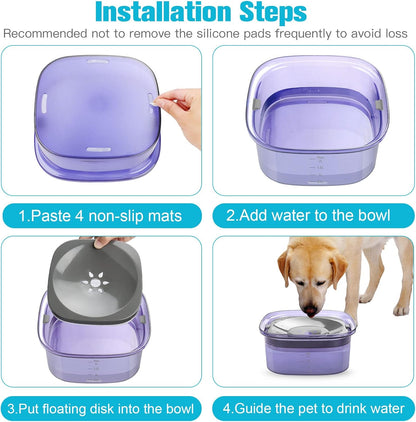 UPSKY 70oz Dog Water Bowl 2L No Spill Dog Bowls Large Capacity Spill Proof Slow Water Feeder, No Splash Pet Water Dispenser Vehicle Carried Travel Slow Drinking Bowl for Messy Drinkers